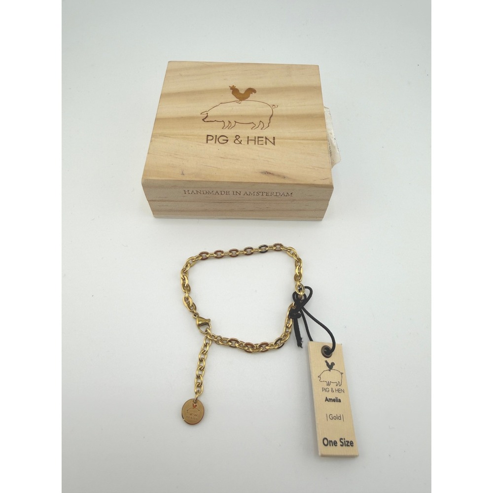 Pig & Hen Amelia Gold Chain Bracelet Handmade in Amsterdam One Size New with Box